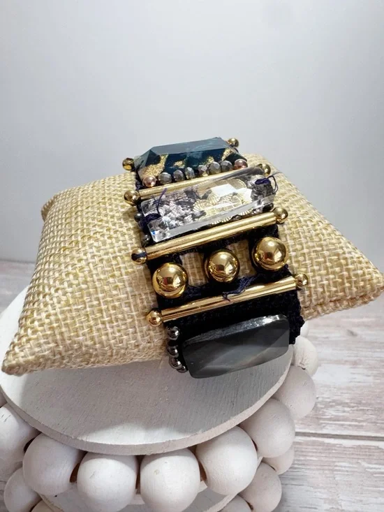 Nocturne chunky beaded Lisa bracelet gold tone bohemian - Picture 13 of 16